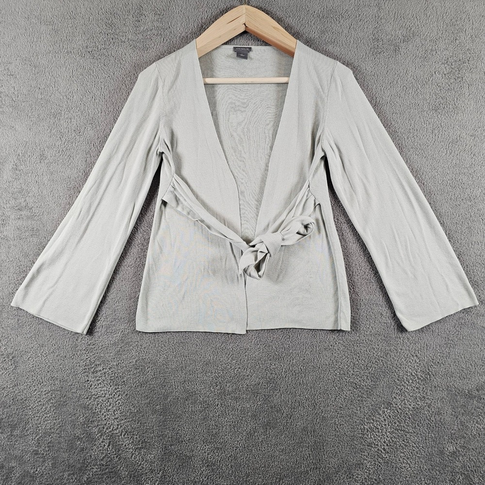Ann Taylor Light Grey Ribbed Knit Wrap Cardigan Sweater Size‎ S
